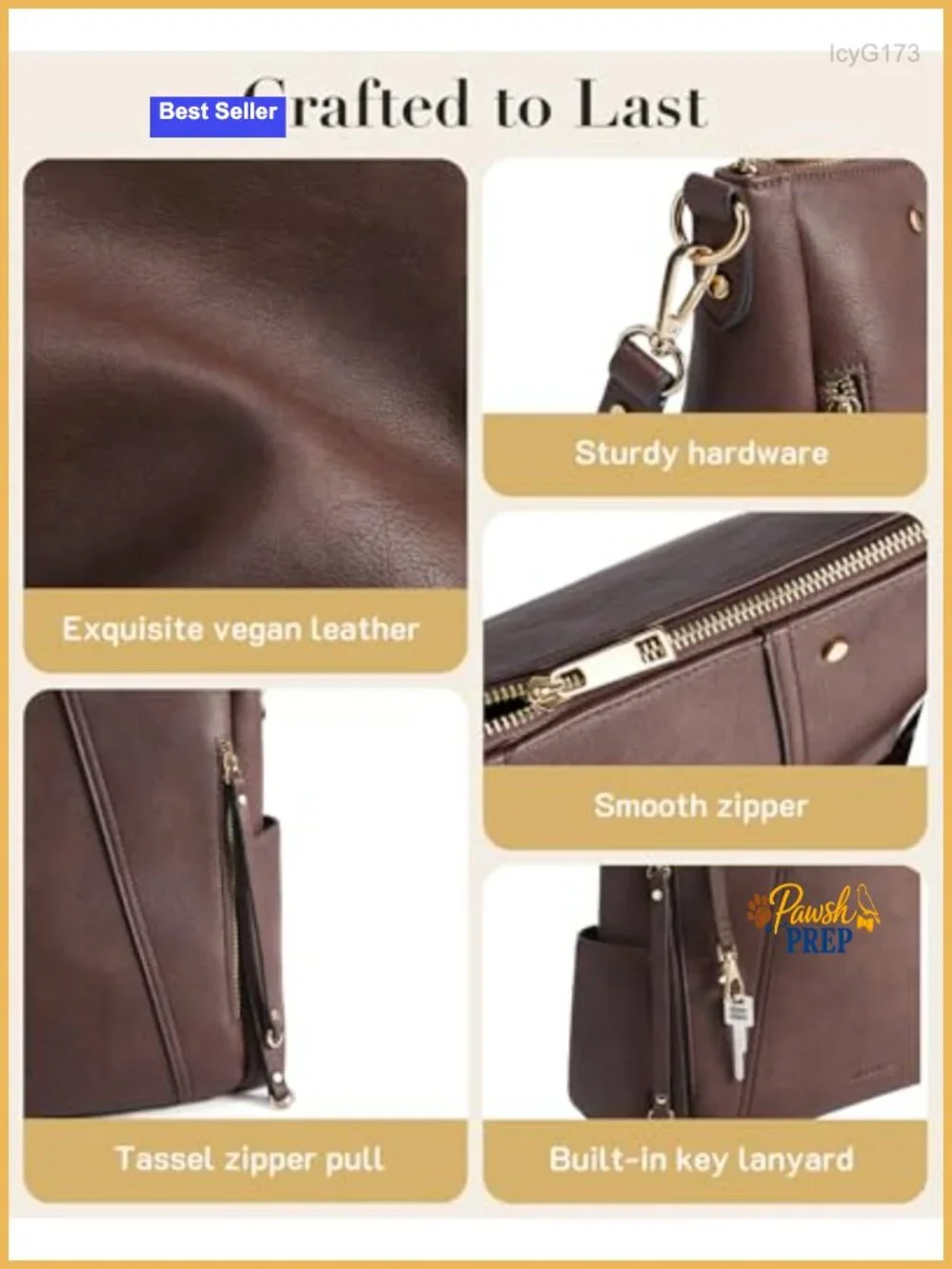 Vegan Leather Hobo Bag with Multi-Pockets Crossbody Shoulder Tote